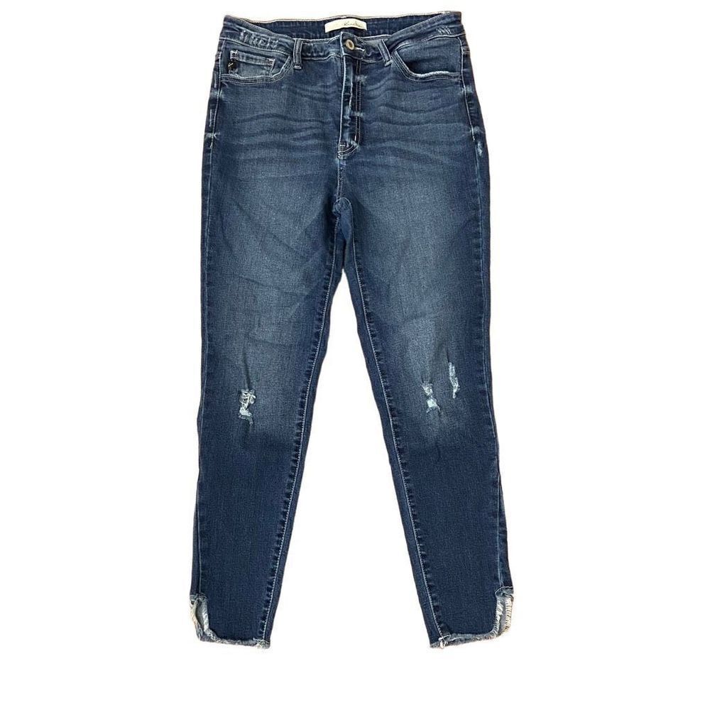 KanCan High Rise Skinny Jeans Frayed Side Step Hem Distressed Size 11/29